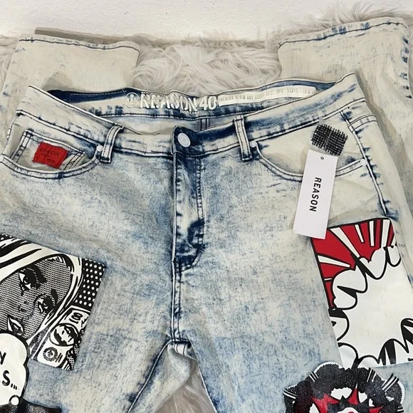 REASON CLOTHING NEW YORK Premium Denim And Goods Comic Denim Jeans Multi Size 40 - Picture 10 of 16